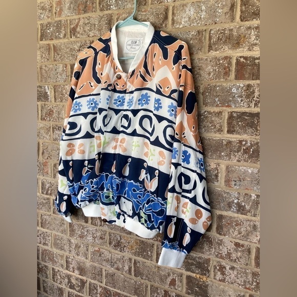 Enrico Uomo Italy Vintage Men’s African Inspired Silk Bomber Jacket 1980’s - Picture 2 of 16